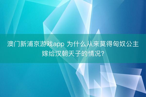 澳門新浦京游戲app 為什么從來(lái)莫得匈奴公主嫁給漢朝天子的情況？